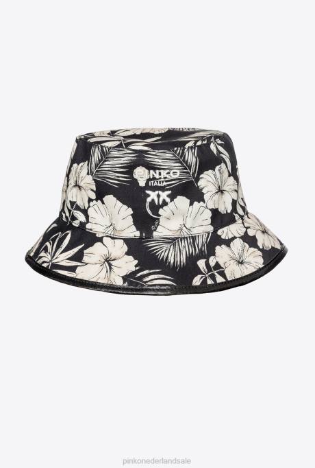 hoeden | L4881264 bucket hat met een grafische bloemenprint Pinko zwart/ecru