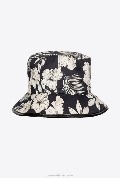hoeden | L4881264 bucket hat met een grafische bloemenprint Pinko zwart/ecru