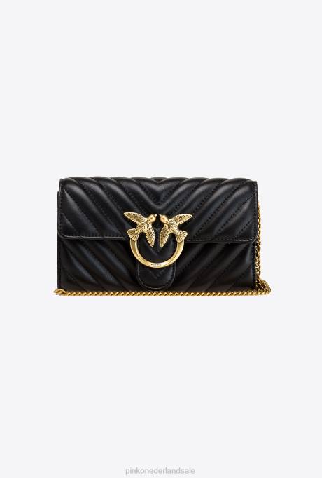 portemonnees | L4881130 love bag chevron portemonnee Pinko zwart-antiek goud