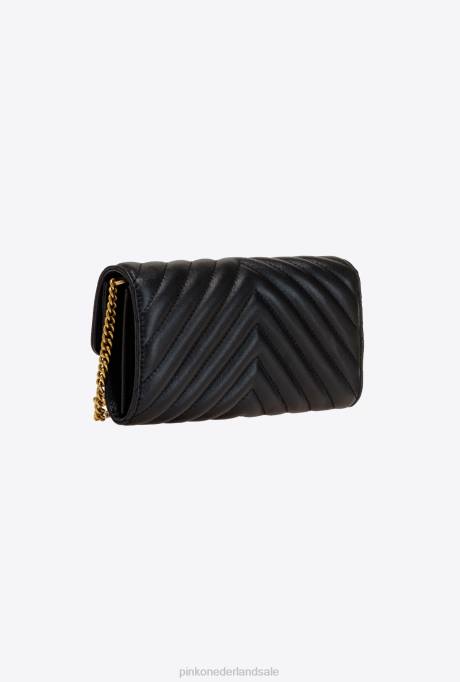 portemonnees | L4881130 love bag chevron portemonnee Pinko zwart-antiek goud