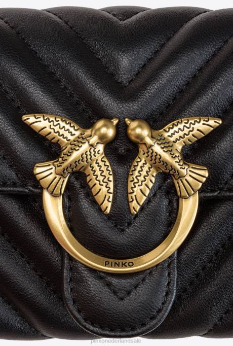 portemonnees | L4881130 love bag chevron portemonnee Pinko zwart-antiek goud