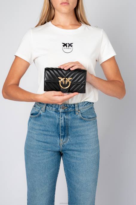 portemonnees | L4881130 love bag chevron portemonnee Pinko zwart-antiek goud