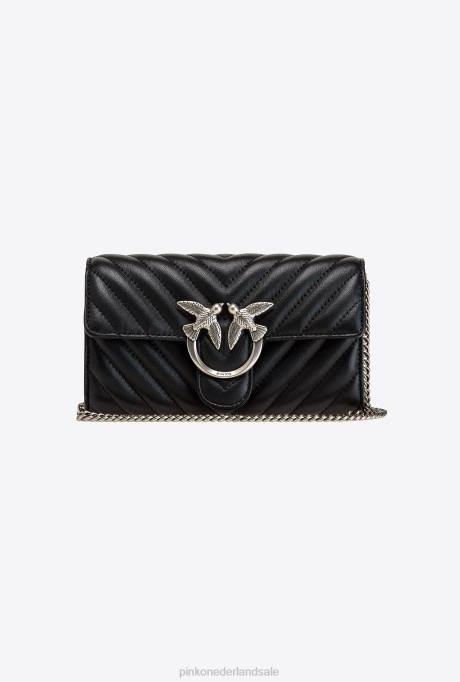 portemonnees | L4881132 love bag chevron portemonnee Pinko zwart-oud zilver