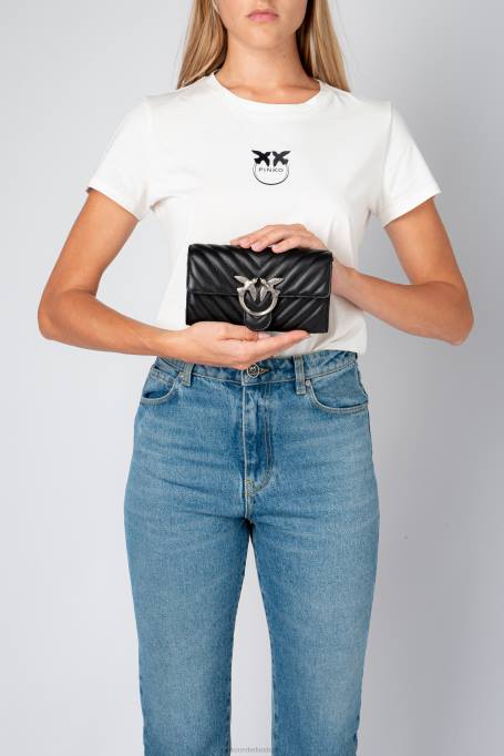 portemonnees | L4881132 love bag chevron portemonnee Pinko zwart-oud zilver
