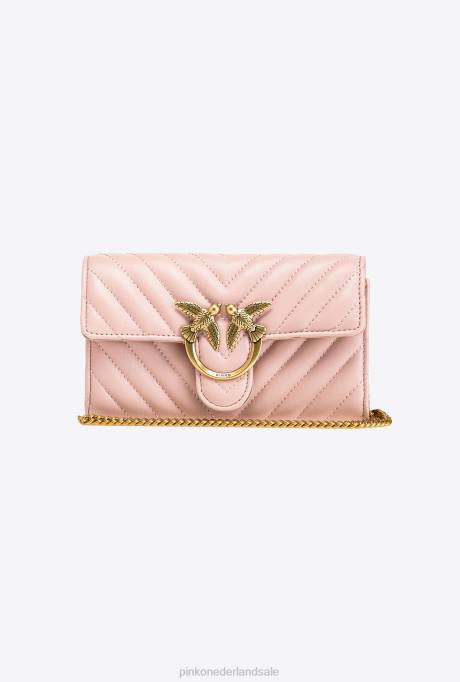 portemonnees | L4881133 love bag chevron portemonnee Pinko stoffig roze-antiek goud