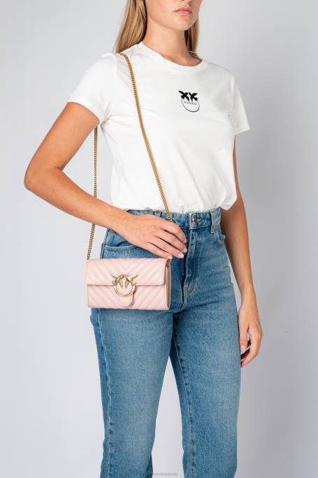 portemonnees | L4881133 love bag chevron portemonnee Pinko stoffig roze-antiek goud