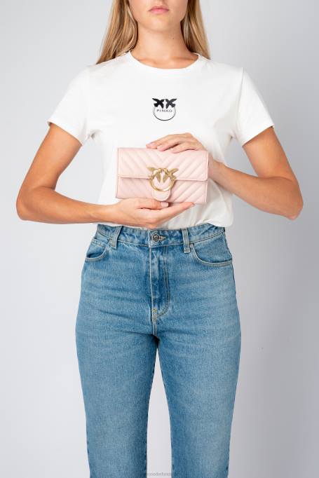 portemonnees | L4881133 love bag chevron portemonnee Pinko stoffig roze-antiek goud