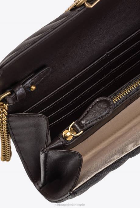 portemonnees | L4881135 liefdestas een portemonnee chevron Pinko heel donker bruin-antiek goud