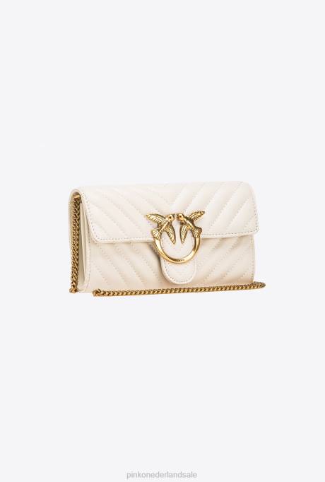 portemonnees | L4881136 liefdestas een portemonnee chevron Pinko wit-antiek goud