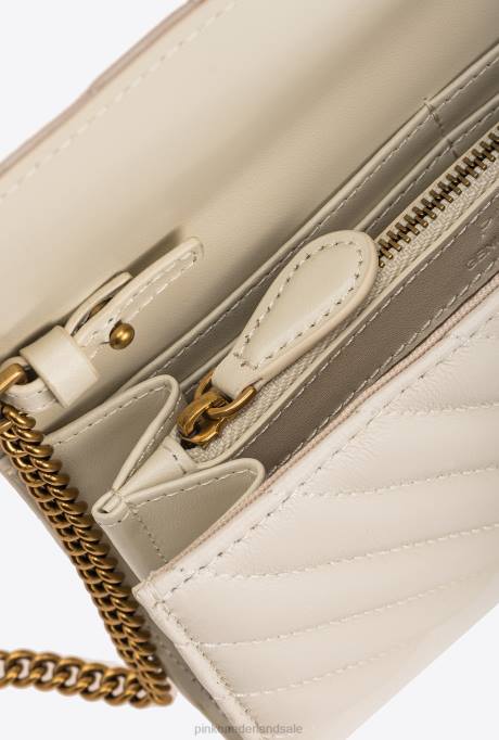 portemonnees | L4881136 liefdestas een portemonnee chevron Pinko wit-antiek goud