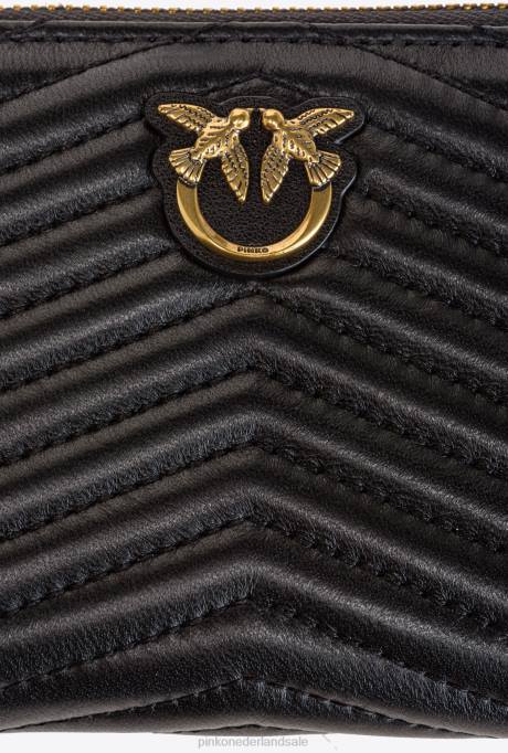 portemonnees | L4881137 kleine portemonnee met ritssluiting van nappaleer met chevronpatroon Pinko zwart-antiek goud
