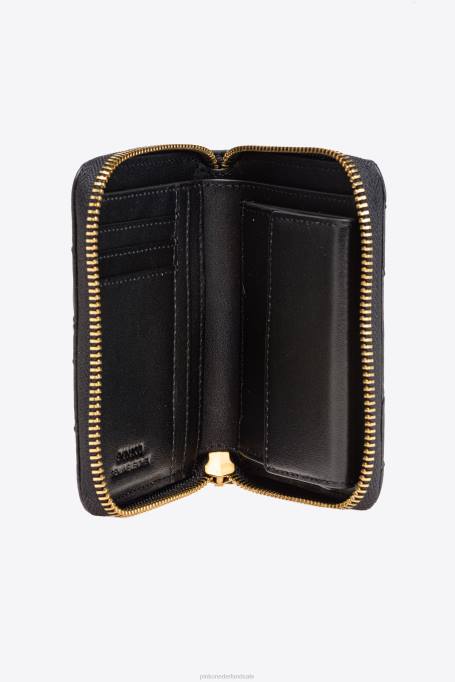 portemonnees | L4881137 kleine portemonnee met ritssluiting van nappaleer met chevronpatroon Pinko zwart-antiek goud