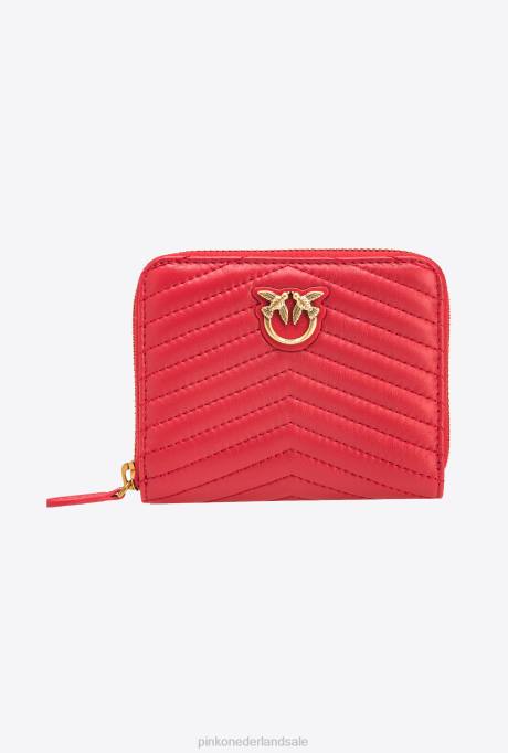 portemonnees | L4881139 vierkante handtas van gewatteerd nappaleer met rits rondom Pinko granaat rood-antiek goud