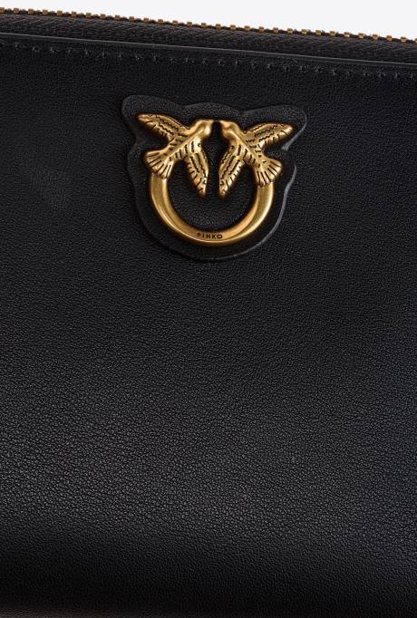 portemonnees | L4881141 kleine leren portemonnee met ritssluiting Pinko zwart-antiek goud