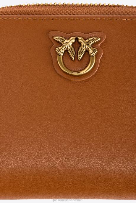 portemonnees | L4881142 kleine leren portemonnee met ritssluiting Pinko cognac-antiek goud