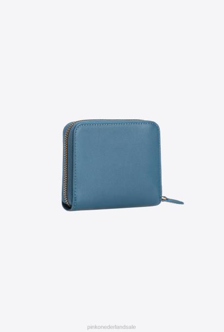 portemonnees | L4881144 vierkante leren portemonnee met ritssluiting Pinko groenblauw-antiek goud