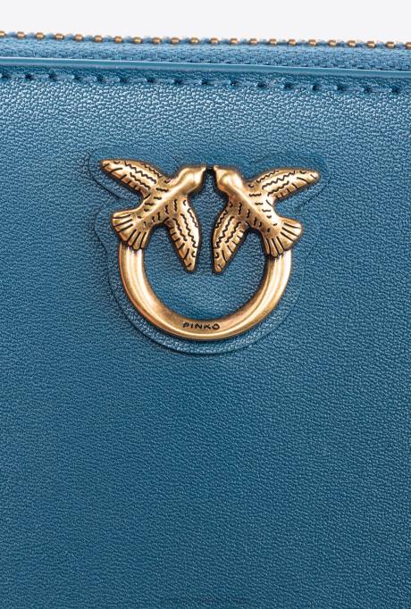 portemonnees | L4881144 vierkante leren portemonnee met ritssluiting Pinko groenblauw-antiek goud