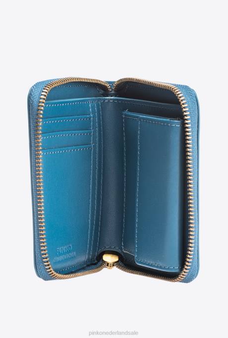 portemonnees | L4881144 vierkante leren portemonnee met ritssluiting Pinko groenblauw-antiek goud