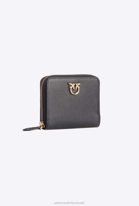portemonnees | L4881145 vierkante leren portemonnee met ritssluiting Pinko zwart-antiek goud
