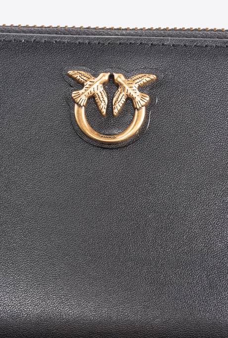 portemonnees | L4881145 vierkante leren portemonnee met ritssluiting Pinko zwart-antiek goud