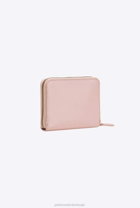 portemonnees | L4881147 vierkante leren portemonnee met ritssluiting Pinko stoffig roze-antiek goud