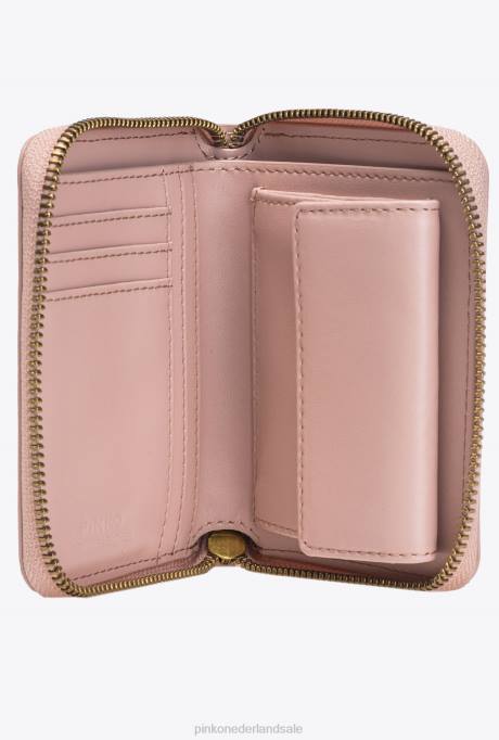 portemonnees | L4881147 vierkante leren portemonnee met ritssluiting Pinko stoffig roze-antiek goud