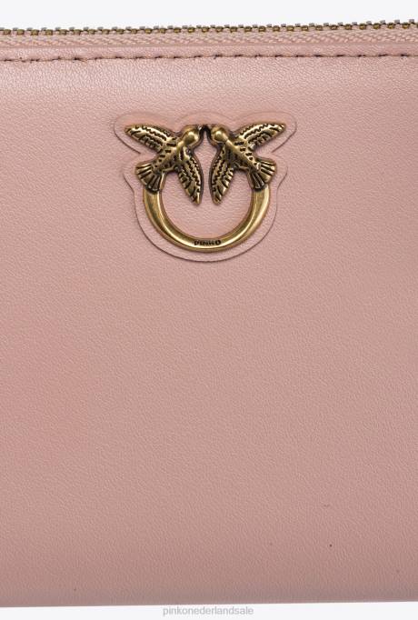 portemonnees | L4881147 vierkante leren portemonnee met ritssluiting Pinko stoffig roze-antiek goud