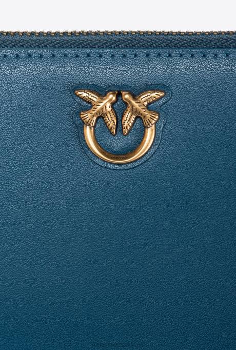 portemonnees | L4881148 leren portemonnee met ritssluiting Pinko groenblauw-antiek goud
