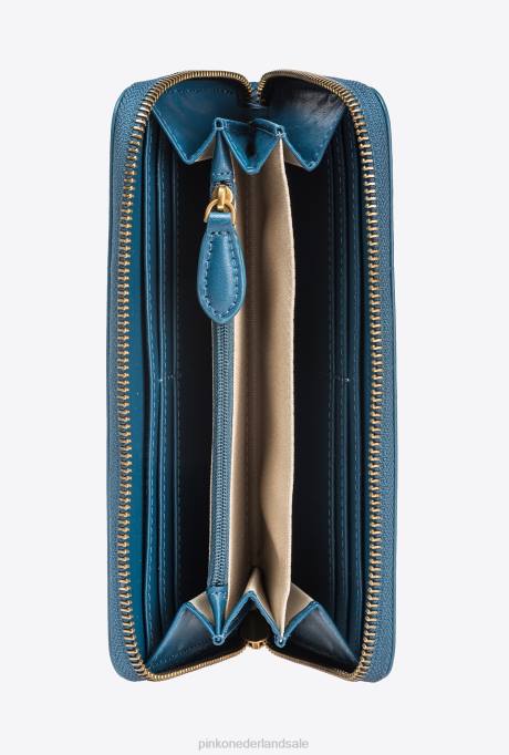 portemonnees | L4881148 leren portemonnee met ritssluiting Pinko groenblauw-antiek goud
