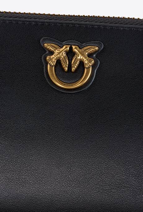 portemonnees | L4881151 leren portemonnee met ritssluiting Pinko zwart-antiek goud