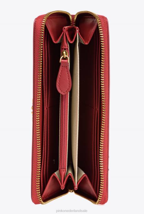 portemonnees | L4881152 leren portemonnee met ritssluiting Pinko robijnrood-antiek goud