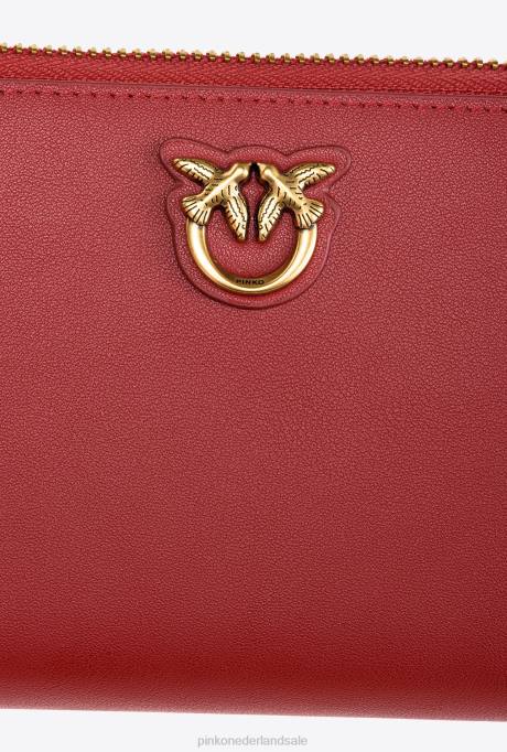 portemonnees | L4881152 leren portemonnee met ritssluiting Pinko robijnrood-antiek goud