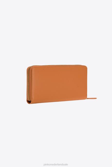 portemonnees | L4881153 leren portemonnee met ritssluiting Pinko cognac-antiek goud