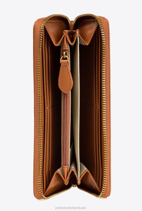 portemonnees | L4881153 leren portemonnee met ritssluiting Pinko cognac-antiek goud