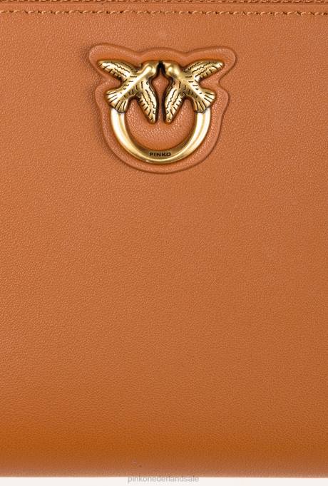 portemonnees | L4881153 leren portemonnee met ritssluiting Pinko cognac-antiek goud