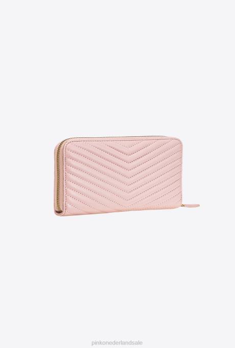 portemonnees | L4881154 portemonnee met ritssluiting van nappaleer met chevronpatroon Pinko stoffig roze-antiek goud