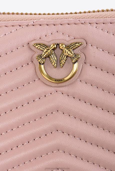 portemonnees | L4881154 portemonnee met ritssluiting van nappaleer met chevronpatroon Pinko stoffig roze-antiek goud