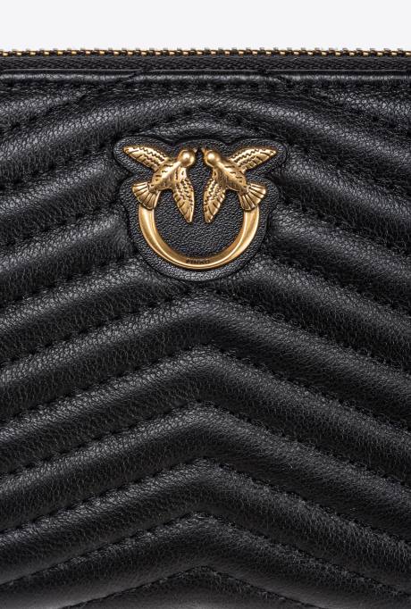 portemonnees | L4881157 portemonnee met ritssluiting van nappaleer met chevronpatroon Pinko zwart-antiek goud