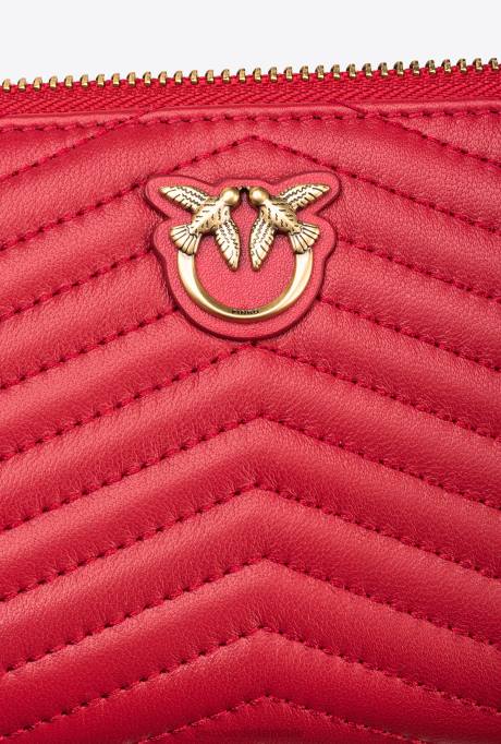 portemonnees | L4881158 portemonnee met ritssluiting van nappaleer met chevronpatroon Pinko granaat rood-antiek goud