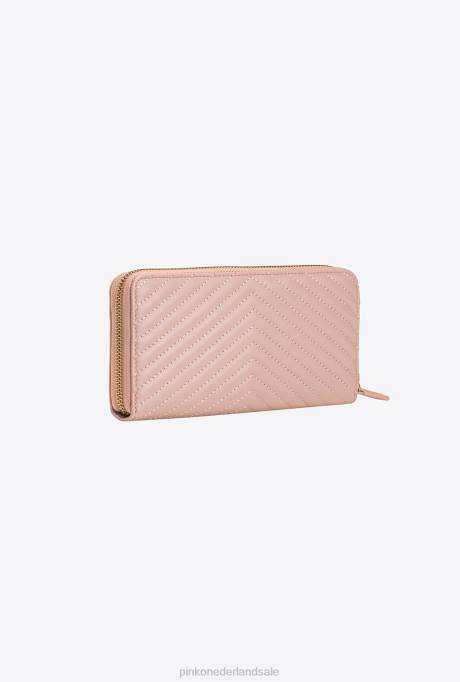 portemonnees | L4881159 portemonnee met ritssluiting van nappa met chevronpatroon Pinko stoffig roze-antiek goud