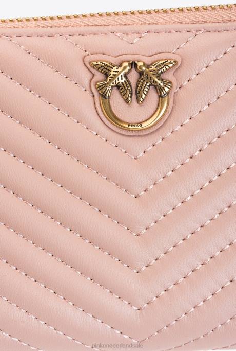portemonnees | L4881159 portemonnee met ritssluiting van nappa met chevronpatroon Pinko stoffig roze-antiek goud
