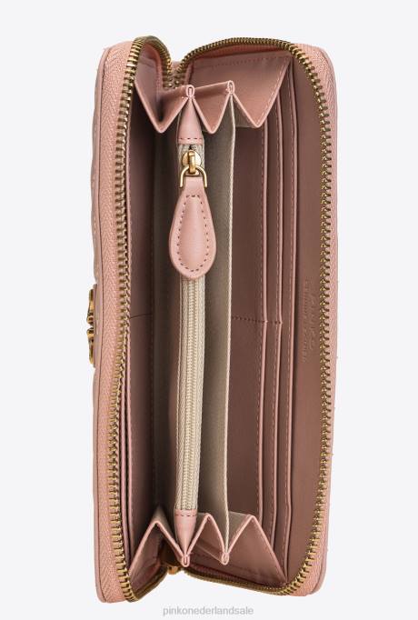 portemonnees | L4881159 portemonnee met ritssluiting van nappa met chevronpatroon Pinko stoffig roze-antiek goud
