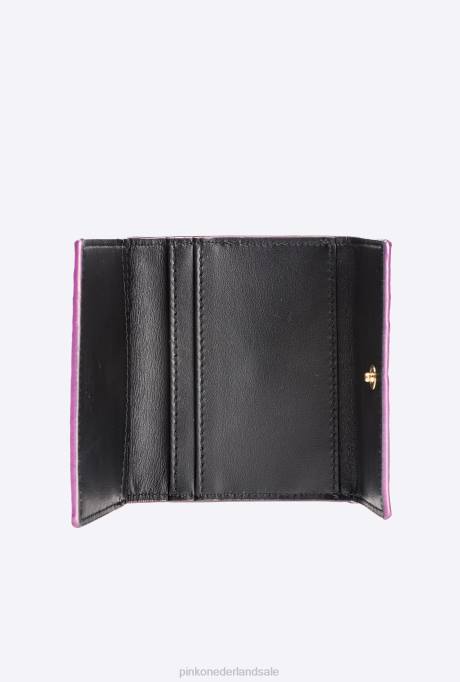 portemonnees | L4881166 galleria compacte portemonnee in gelamineerde reptielenhuid Pinko paars-glanzend goud