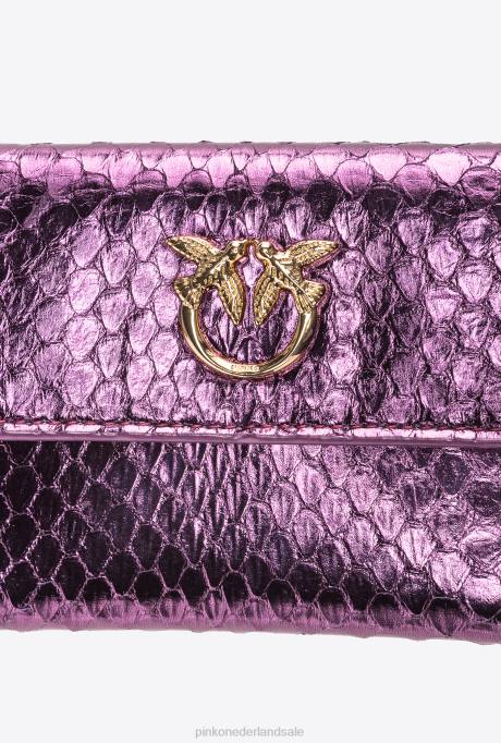 portemonnees | L4881166 galleria compacte portemonnee in gelamineerde reptielenhuid Pinko paars-glanzend goud