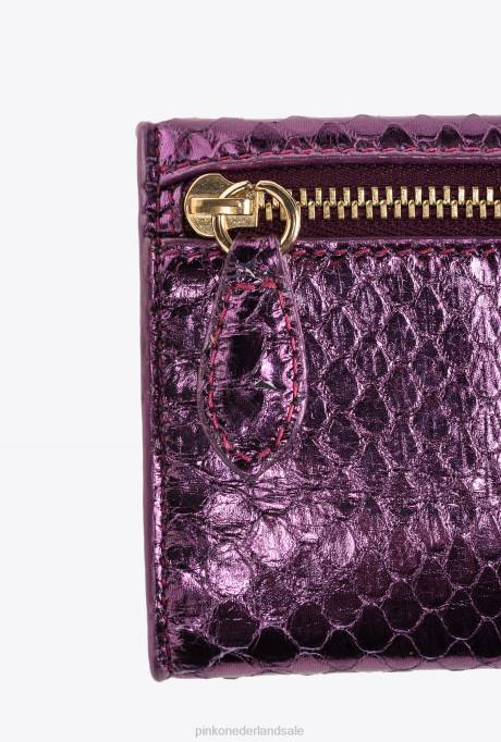 portemonnees | L4881166 galleria compacte portemonnee in gelamineerde reptielenhuid Pinko paars-glanzend goud