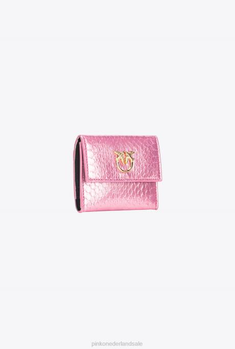 portemonnees | L4881168 galleria compacte portemonnee in gelamineerde reptielenhuid Pinko poederroze-glanzend goud