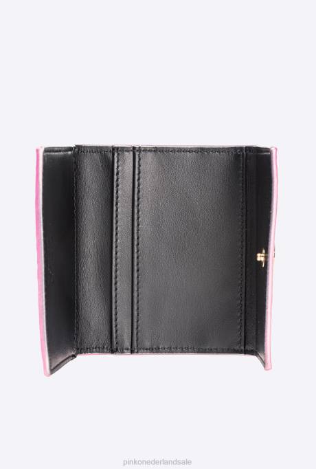 portemonnees | L4881168 galleria compacte portemonnee in gelamineerde reptielenhuid Pinko poederroze-glanzend goud