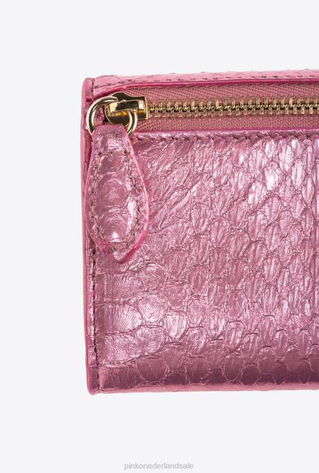 portemonnees | L4881168 galleria compacte portemonnee in gelamineerde reptielenhuid Pinko poederroze-glanzend goud