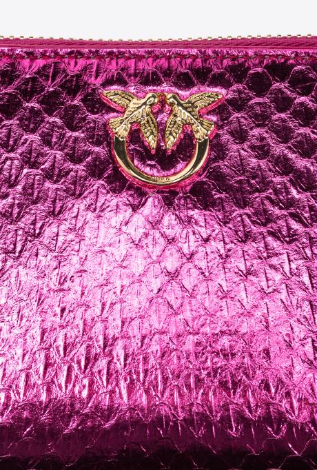 portemonnees | L4881175 galleria portemonnee met ritssluiting van gelamineerde reptielenhuid Pinko fuchsia-glanzend goud