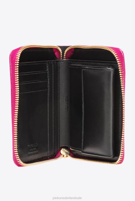 portemonnees | L4881175 galleria portemonnee met ritssluiting van gelamineerde reptielenhuid Pinko fuchsia-glanzend goud